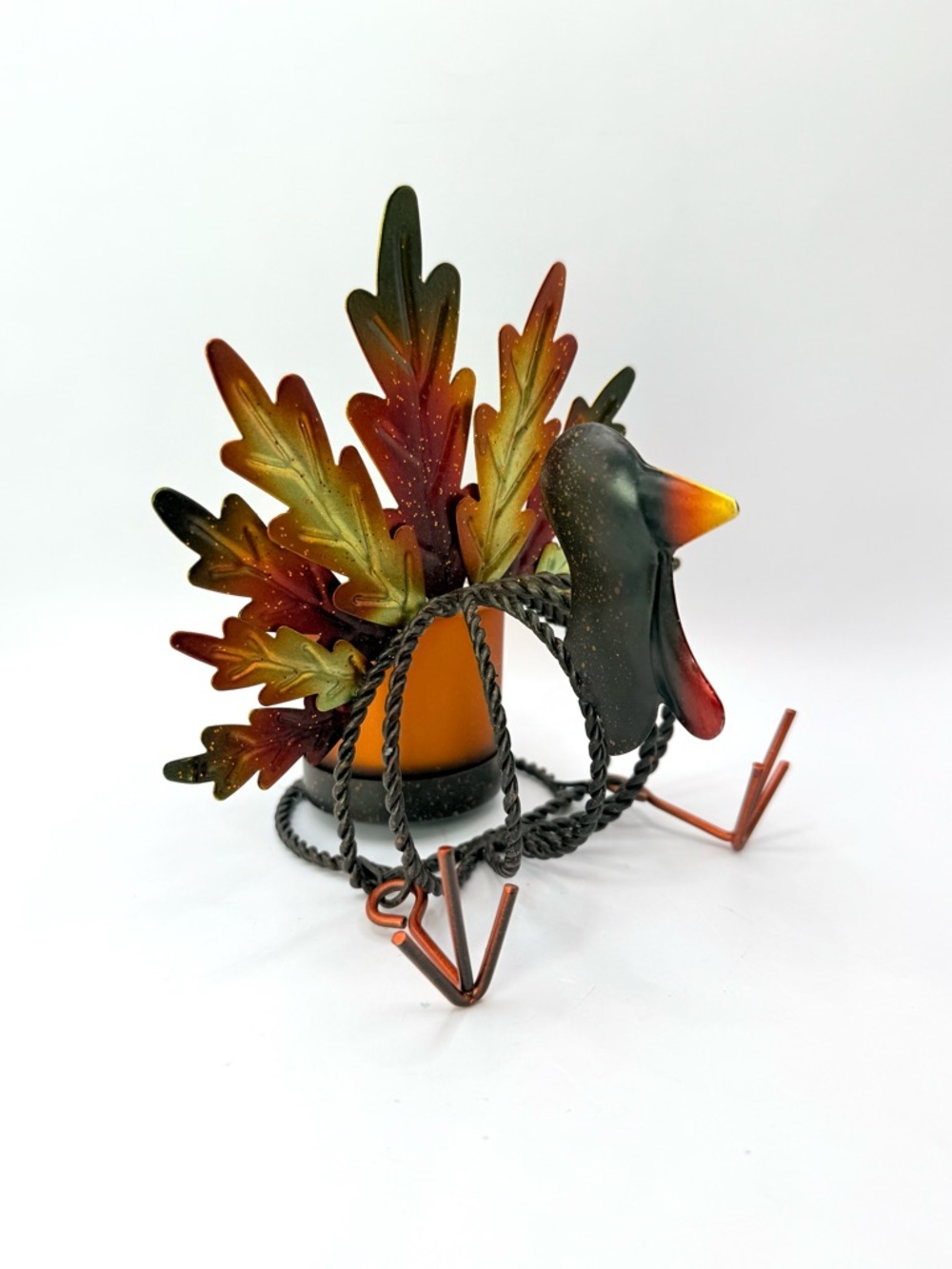 Thanksgiving Shelf Sitter Harvest Fall Decor Turkey Metal Candle Holder 6”
